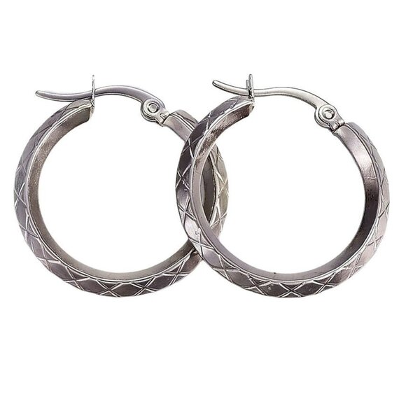 1 Inch 27mm Hoop Silver Tone Pierced Post Earrings - Picture 1 of 5